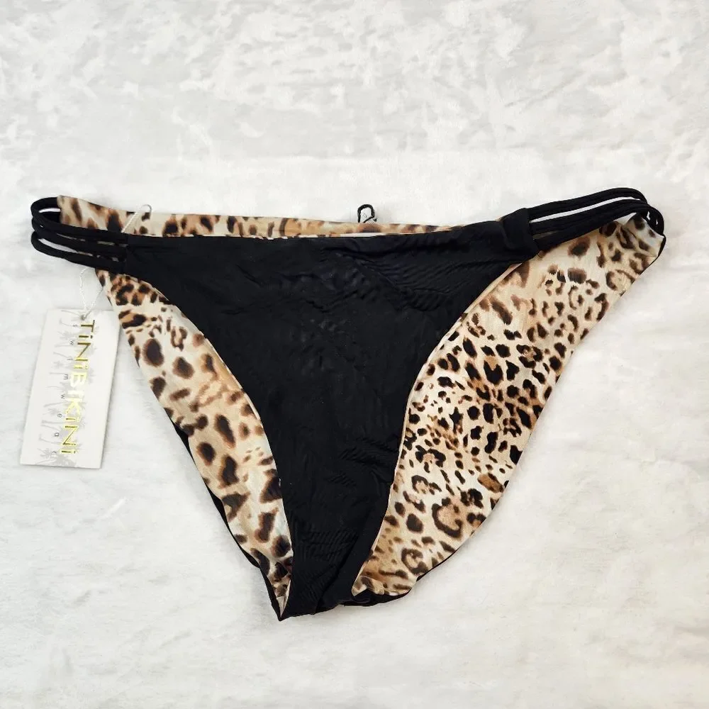 TiNiBiKiNi Leopard Print Black Reversible Swimsuit Bikini Bottom Sz XL